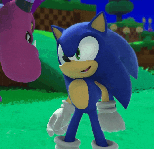 sonic the hedgehog standing next to a pink worm in a video game