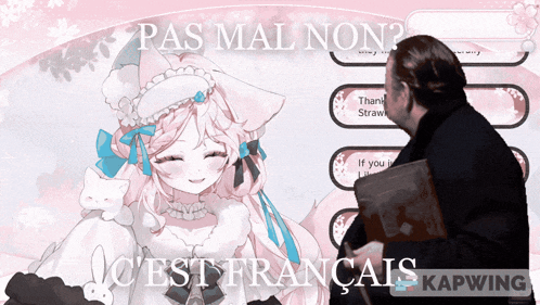 a man standing next to a girl with the words pas mal non on it