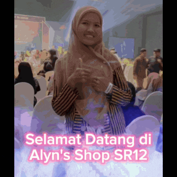a woman in a hijab giving a thumbs up with the words selamat datang di alyn 's shop sr12 below