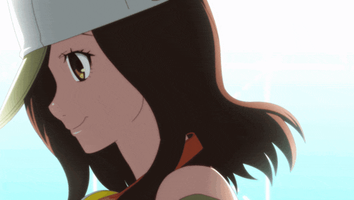 a close up of a cartoon girl wearing a hat