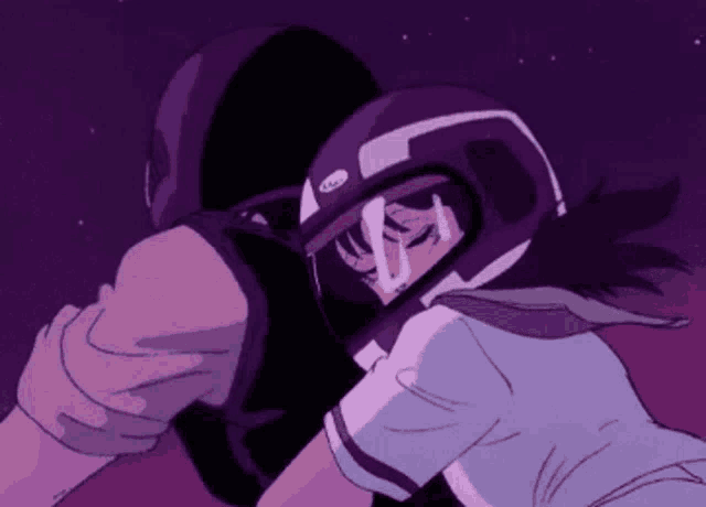a person wearing a purple helmet that says bell