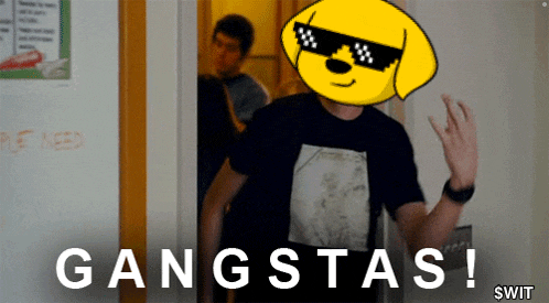 a cartoon of a man wearing sunglasses and a shirt that says gangsta 's on it