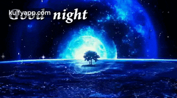 a picture of a tree in the middle of the ocean with the words good night written above it