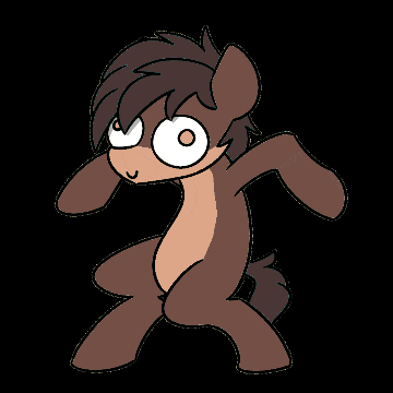 a cartoon drawing of a brown pony with big eyes on a black background