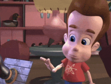 a cartoon character with a red shirt with a star on it is standing in front of a table