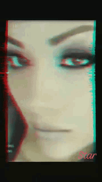a close up of a woman 's face with the word scar written on the bottom