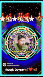 a picture of a man in a circle with sm sobuj on it