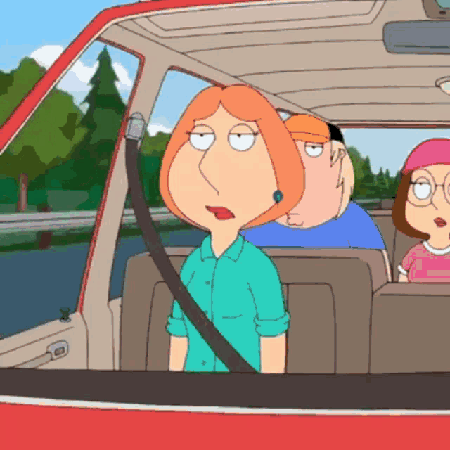 a cartoon of lois griffin sitting in a red car