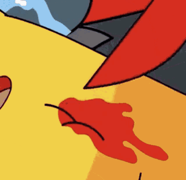 a close up of a cartoon character 's face with a red spot on it