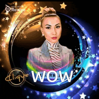 a picture of a woman in a circle with the word wow at the bottom