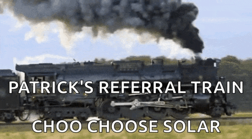 patrick 's referral train choo choose solar is shown with a train in the background