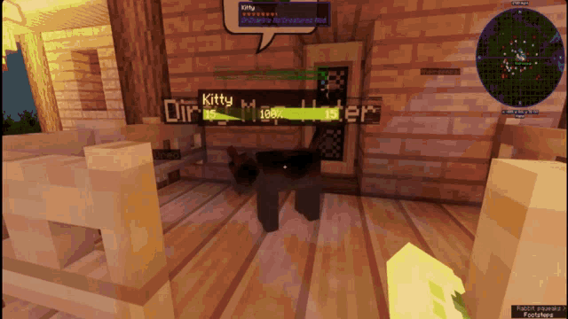 a screenshot of a video game shows a kitty sitting on a table