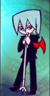 a cartoon character is holding a microphone with a red wing