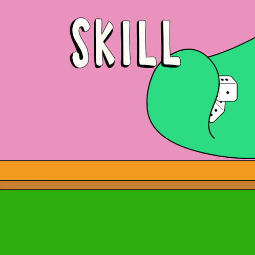a pink and green background with the word skill written on it
