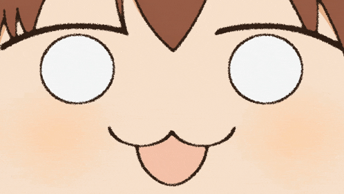 a close up of a cartoon face with white eyes and a tongue sticking out