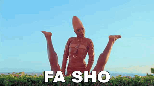 a picture of a woman with a cone on her head and the word fa sho on the bottom