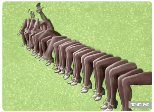 a drawing of a row of women 's legs with the letters tcm below them