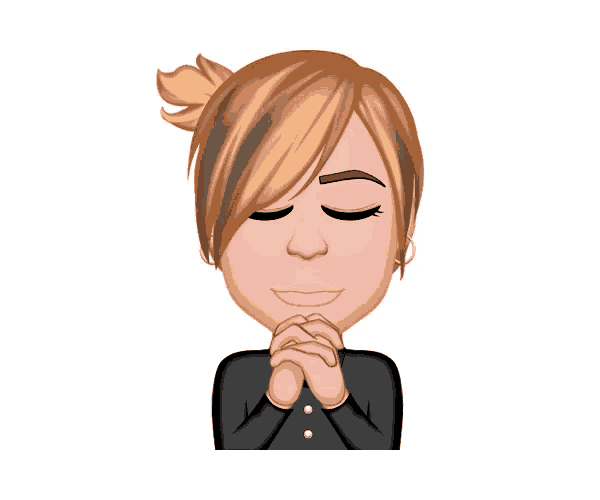 a cartoon woman with her eyes closed and her hands folded