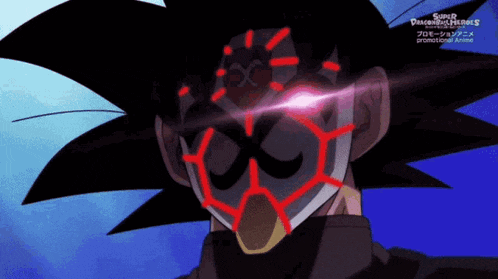 a close up of a person wearing a mask that says super dragon ball heroes on it