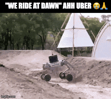 a picture of a rover that says we ride at dawn ahh uber