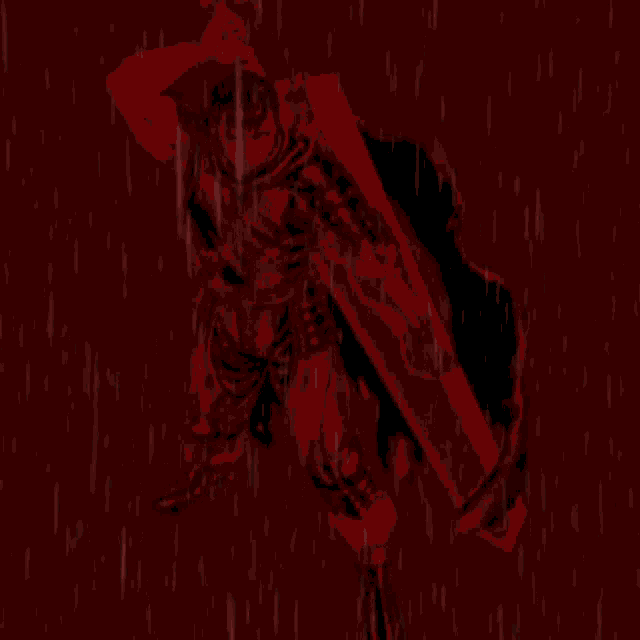 a red background with a blurred image of a person