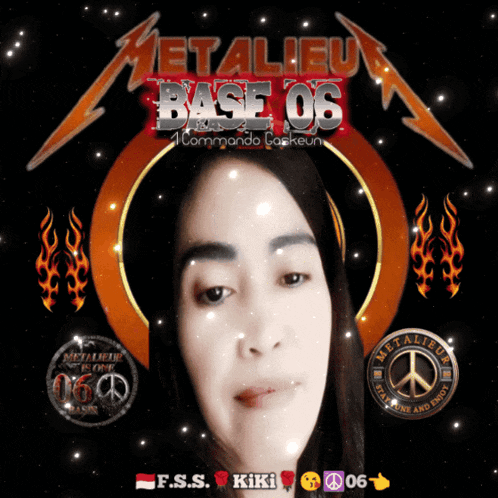 a metallica base os poster with a woman 's face in the center