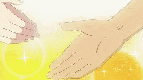 a cartoon of two people shaking hands with a yellow background that says tv tokyo