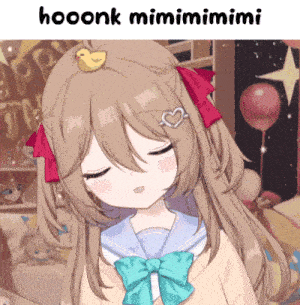 a girl with a yellow duck in her hair and the words hooonk mimimimimi