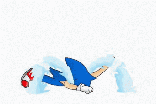 sonic the hedgehog is laying on his back in the water .