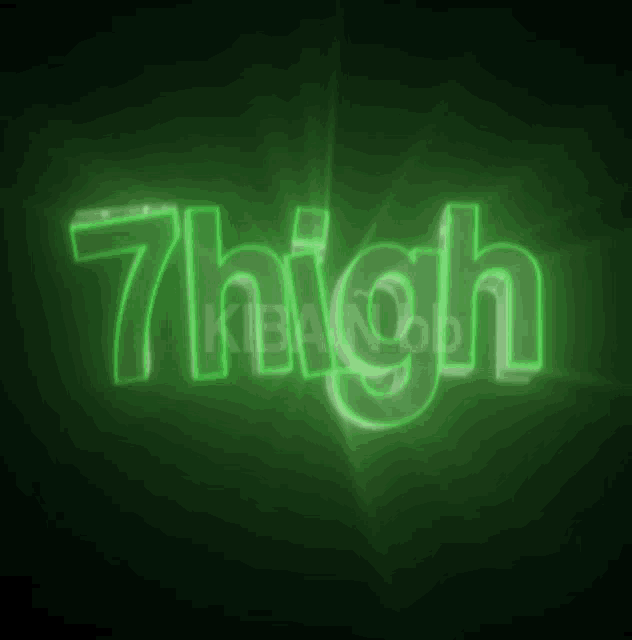 the word 7high is glowing in green on a dark background