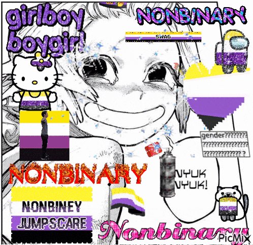 a picture of a girl with the words girl boy boygirl nonbinary