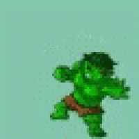 a green hulk is standing in front of a cracked wall in a video game .