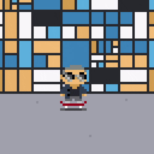 a pixel art drawing of a person standing in front of a wall