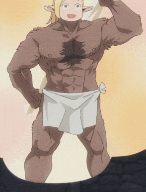 a cartoon character with a towel around his waist stands in front of a wall