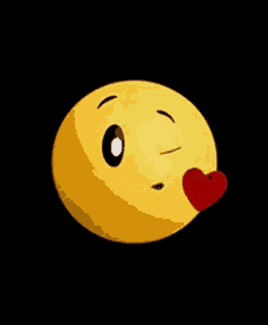 a yellow smiley face with a red heart coming out of it 's mouth on a black background .
