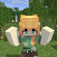 a minecraft character with blonde hair and a green shirt is standing in the grass