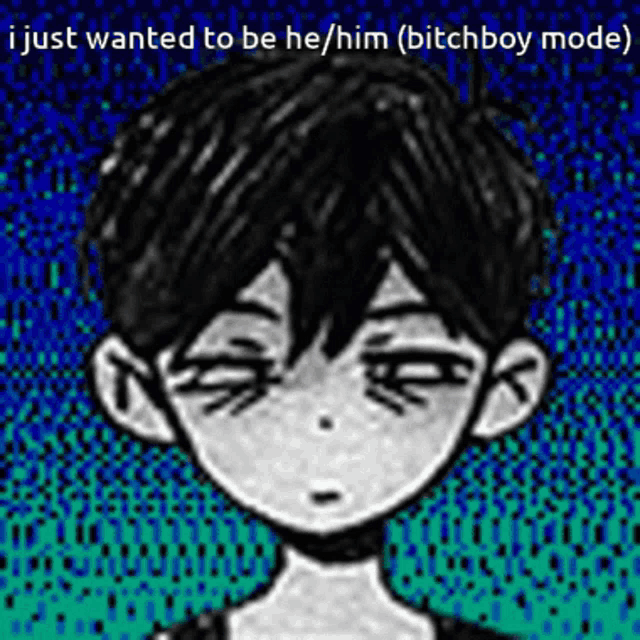 a drawing of a boy with the words i just wanted to be he / him ( bitchboy mode )