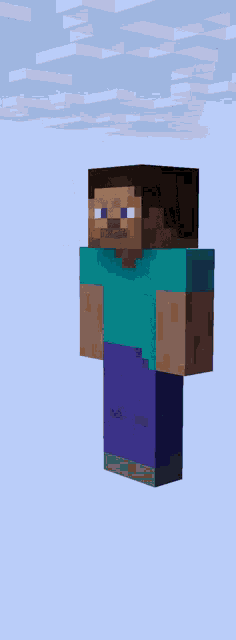 a minecraft character flying through the air with clouds in the background