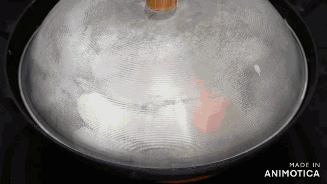 a pan with a lid that says made in animotica