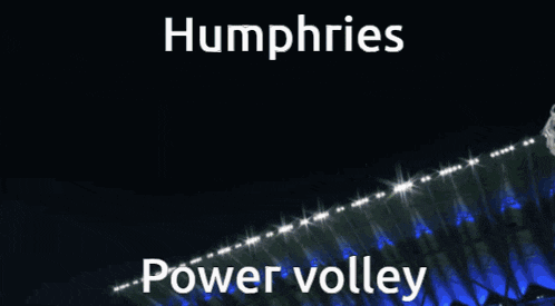 a soccer player jumps to catch a ball with the words humphires power volley below him