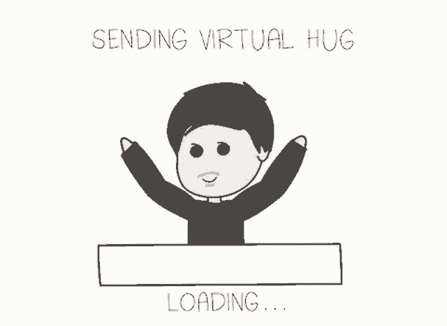 a cartoon of a man with the words sending virtual hug loading below him