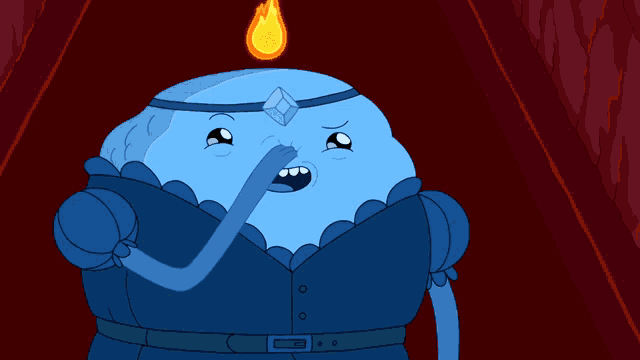 a cartoon character with a flame coming out of his head