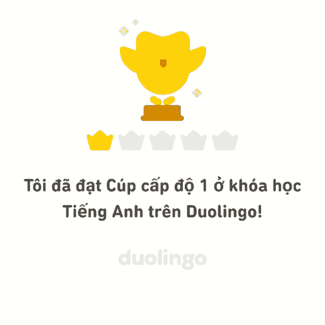 a yellow owl sitting on top of a gold trophy with the word duolingo below it