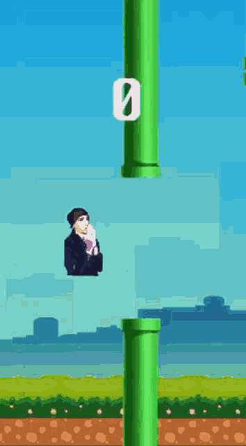 a video game where a man is flying through green pipes with the number 4 on them