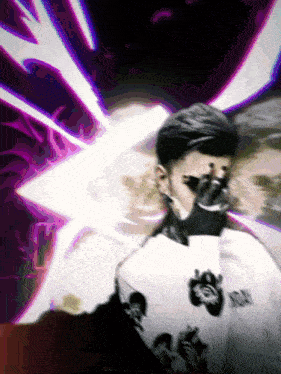 a man wearing a mask and a white shirt with the word fox on it