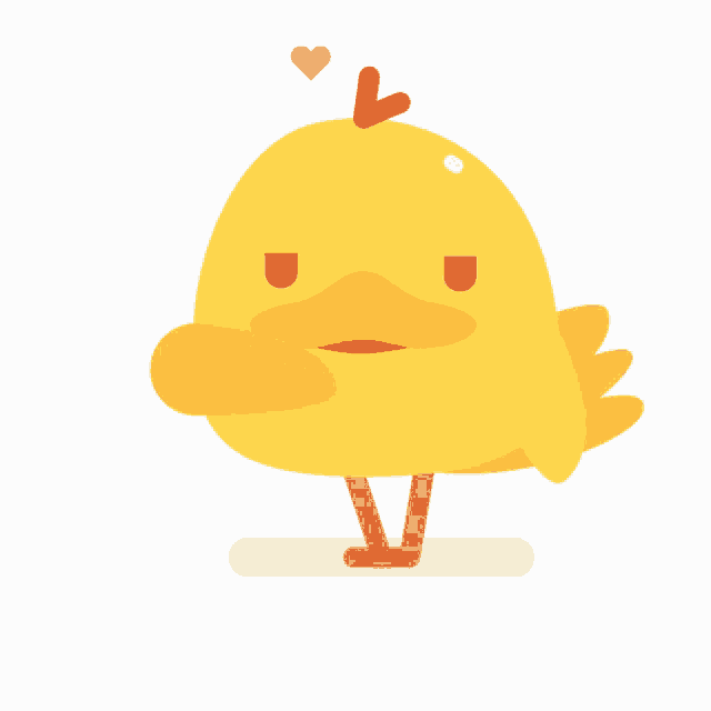 a yellow duck with two red hearts on its head