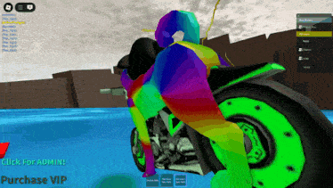 a person riding a motorcycle in a video game that says purchase vip on the bottom