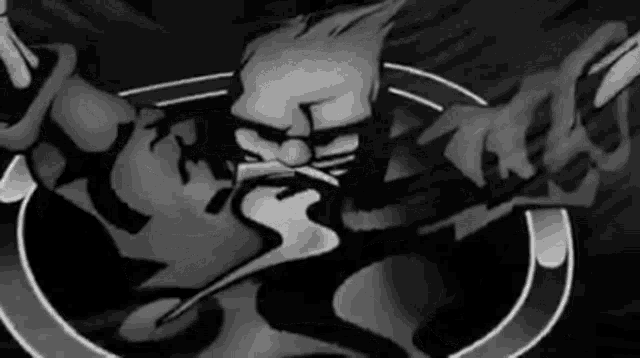 a black and white drawing of a cartoon character with a beard
