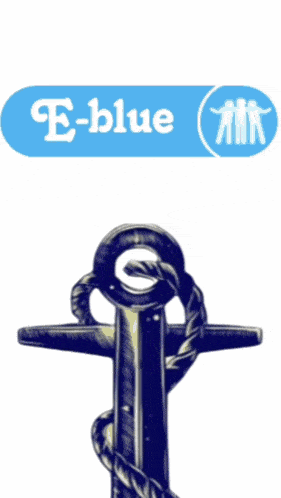 a drawing of an anchor with a blue e-blue logo behind it
