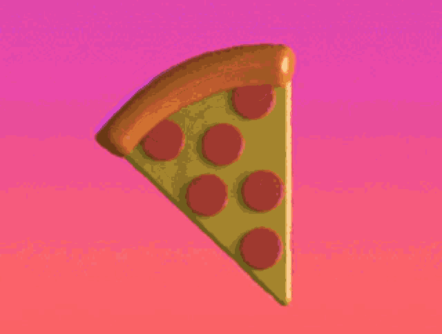 a slice of pepperoni pizza on a pink and purple background